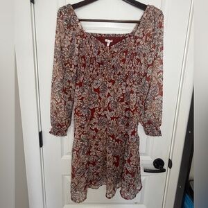 Maurices Rust Floral Smocked Long-Sleeve Dress Size L